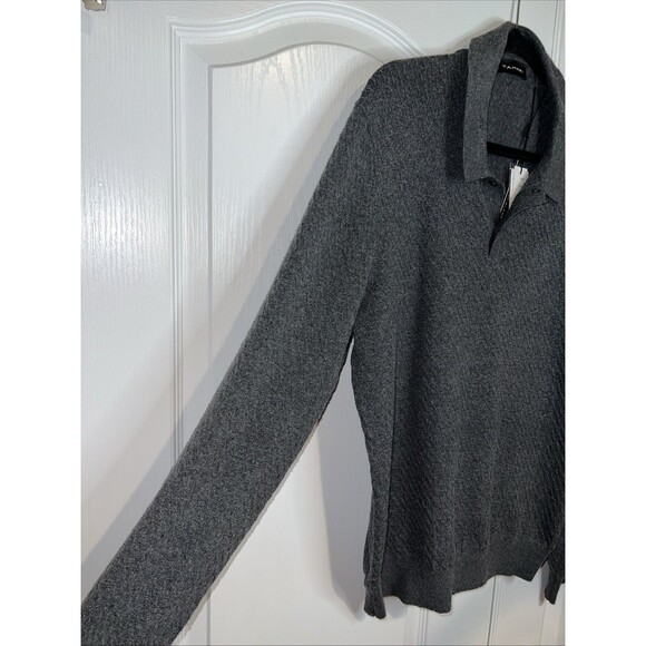 Tahari Polo Sweater Wool Blend Mens Medium Collared Knit Gray Preppy Casual NWT - Picture 2 of 16